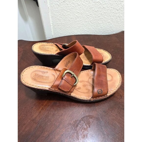 Born Women's Brown Leather Slide Y2k Sandals Adjustable Buckle Strap Size 11 - Picture 3 of 11